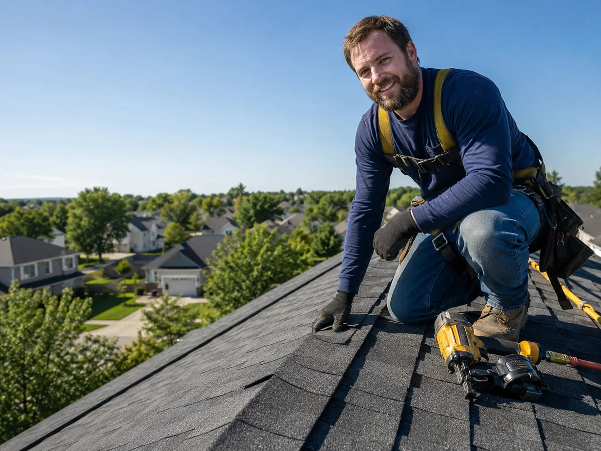 Roofer working on a residential roof